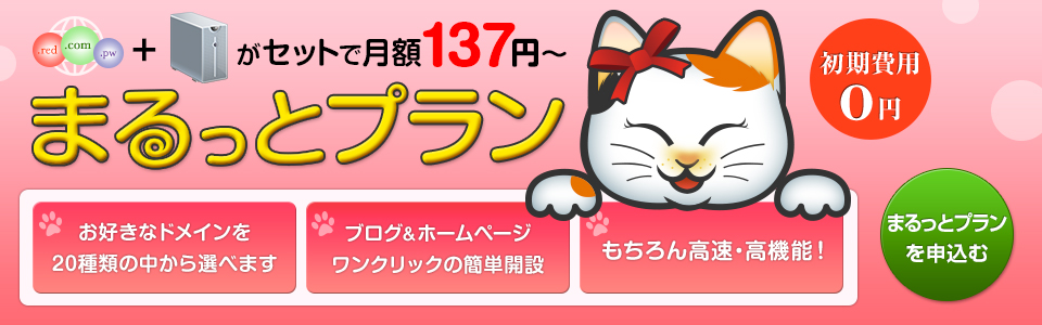 初期費用0円の「まるっとプラン」はドメインとサーバーがセットになったお得なプランです。